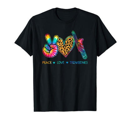 Peace Love Trombone Tie Dye T-Shirt - Graphic Print Unisex - T-Shirt, Sweatshirt, Hoodie
