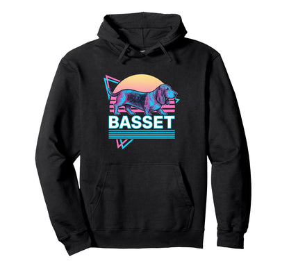 Basset Hound Synthwave Aesthetic Dog Lover Hoodie - Unique Graphic Unisex - T-Shirt, Sweatshirt, Hoodie