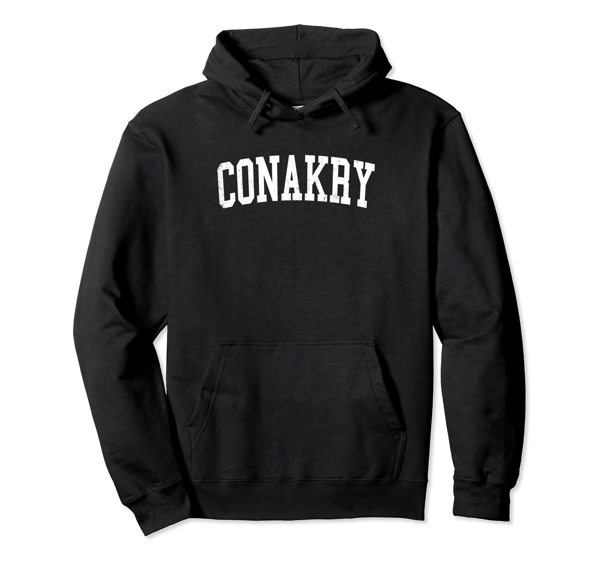 Conakry Guinea Distressed White Varsity Hoodie - Fun Novelty Design Unisex - T-Shirt, Sweatshirt, Hoodie
