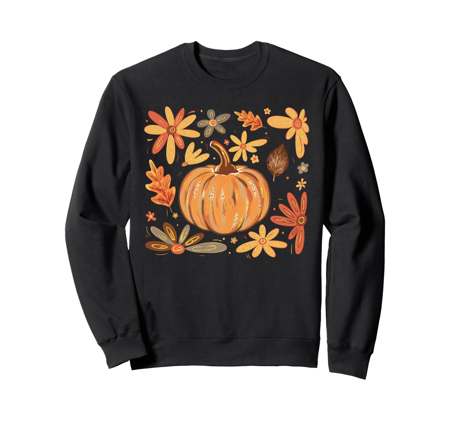 Boho Fall Floral Pumpkin Thanksgiving Sweatshirt - Graphic Print Men Women - T-Shirt, Sweatshirt, Hoodie