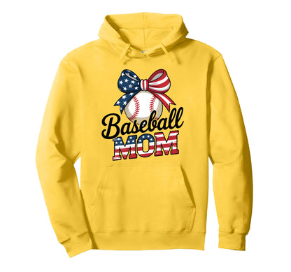 Baseball Mom Usa Flag Bow 4Th July Game Hoodie - Minimalist Print Unisex - T-Shirt, Sweatshirt, Hoodie