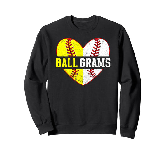 Ball Grams Heart Baseball Softball Sweatshirt - Minimalist Print Men Women - T-Shirt, Sweatshirt, Hoodie