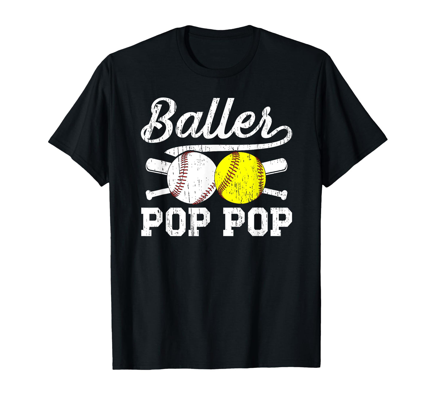 Baller Pop Pop Proud Softball T-Shirt - Custom Art Print Men Women - T-Shirt, Sweatshirt, Hoodie