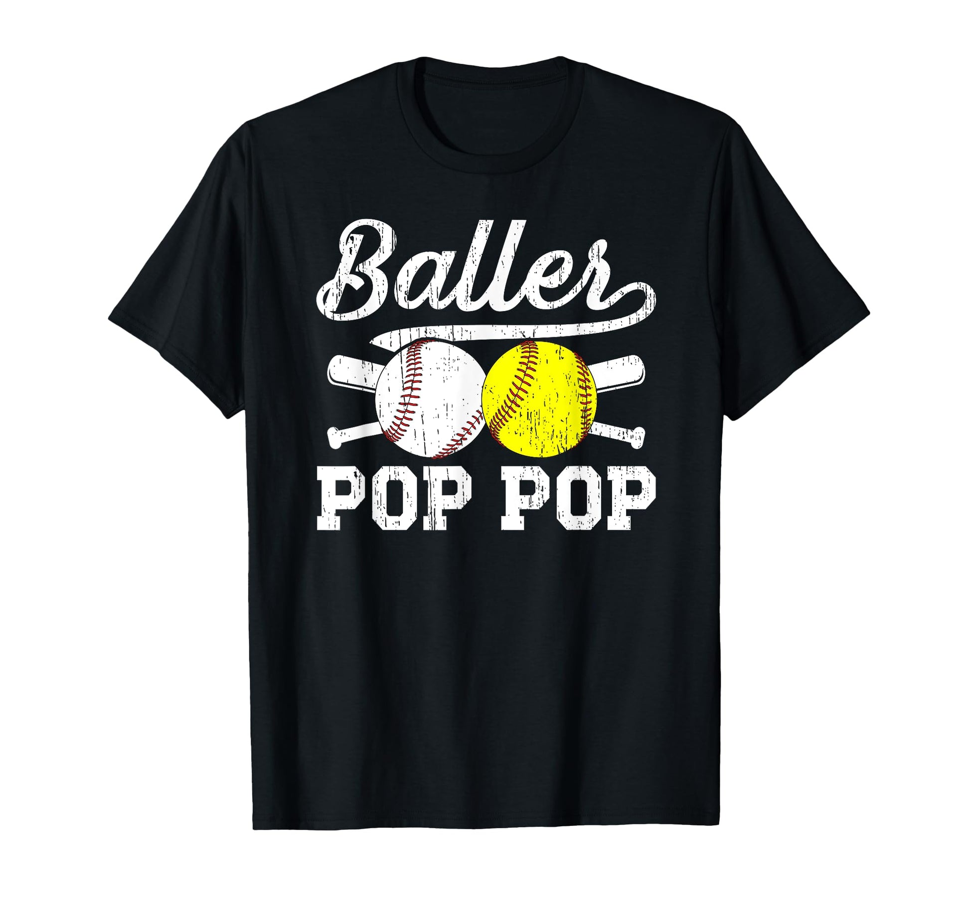 Baller Pop Pop Proud Softball T-Shirt - Custom Art Print Men Women - T-Shirt, Sweatshirt, Hoodie