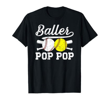 Baller Pop Pop Proud Softball T-Shirt - Custom Art Print Men Women - T-Shirt, Sweatshirt, Hoodie