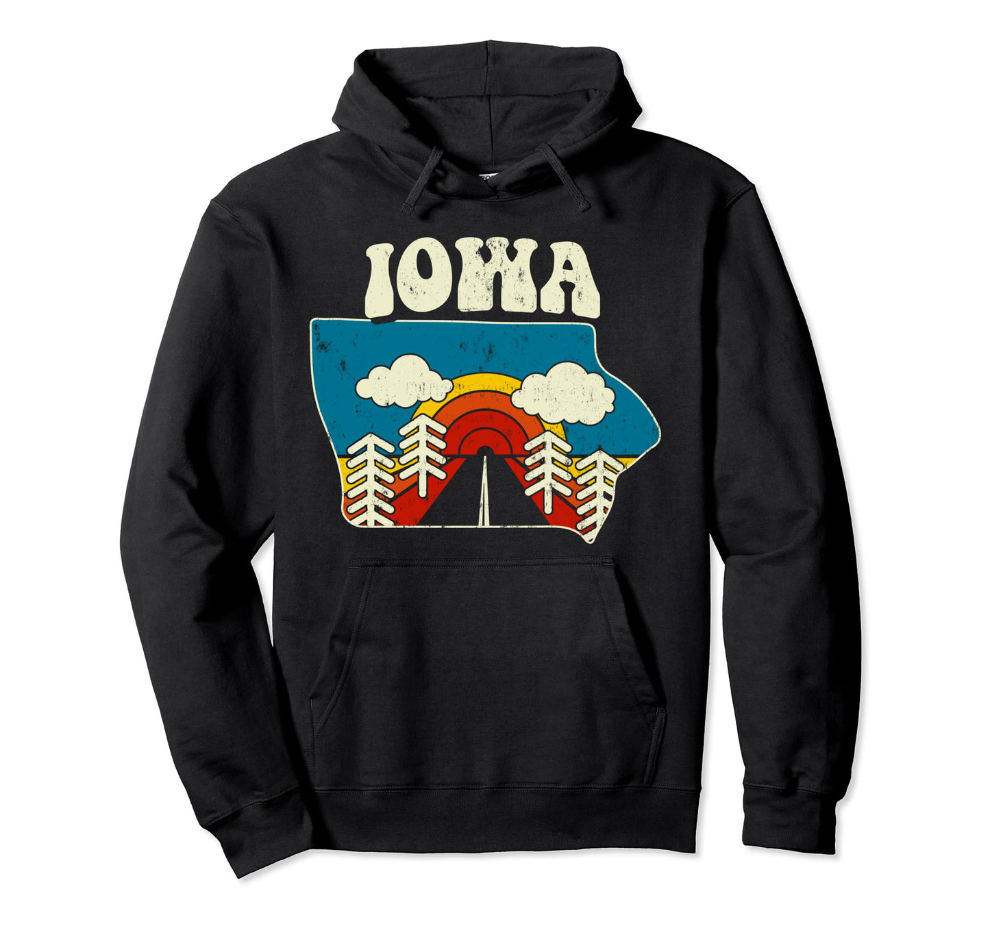 Iowa State Rainbow Hippie 70S Map Hoodie - Graphic Print Unisex - T-Shirt, Sweatshirt, Hoodie