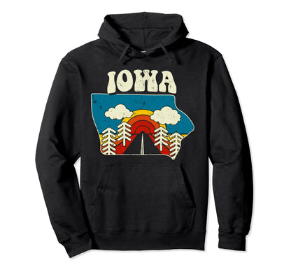 Iowa State Rainbow Hippie 70S Map Hoodie - Graphic Print Unisex - T-Shirt, Sweatshirt, Hoodie