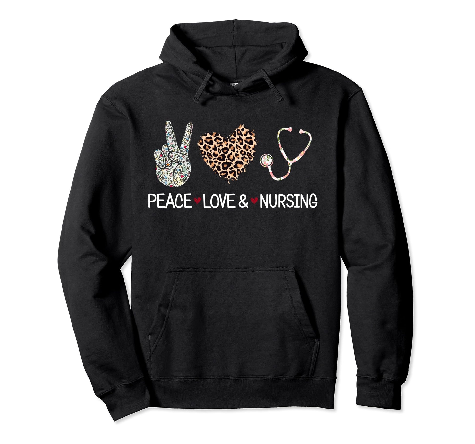 Peace Love Nursing Rn Lpn Heart Gift Hoodie - Graphic Print for Adults - T-Shirt, Sweatshirt, Hoodie