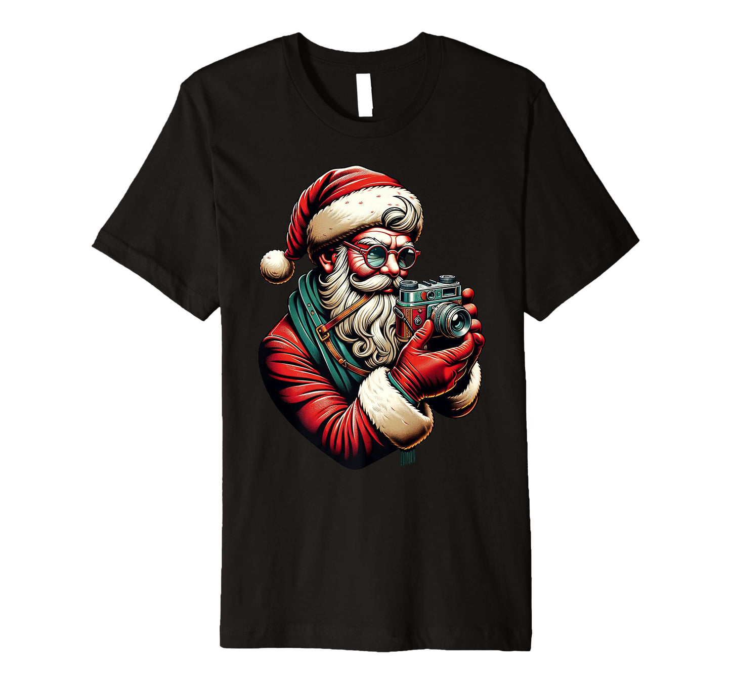 Hipster Santa Holding Camera T-Shirt - Minimalist Print Men Women - T-Shirt, Sweatshirt, Hoodie