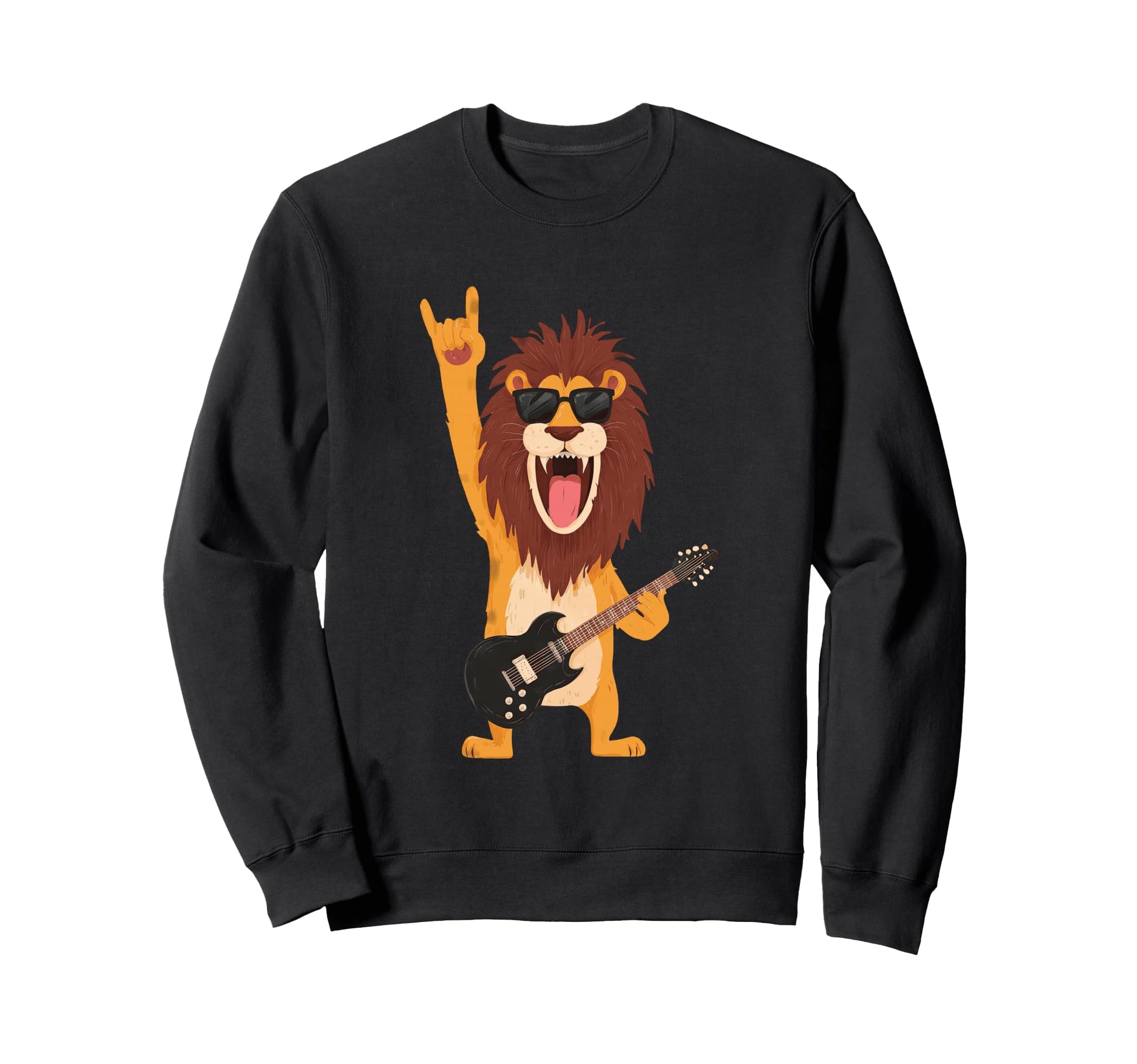 Cartoon Lion Playing Guitar Rock Sweatshirt - Casual Everyday Wear Unisex - T-Shirt, Sweatshirt, Hoodie