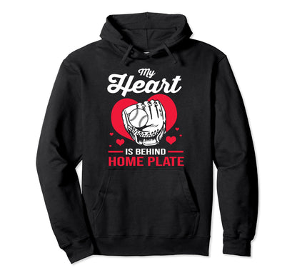 Baseball Catcher Mom My Heart Is Hoodie - Minimalist Print for Adults - T-Shirt, Sweatshirt, Hoodie