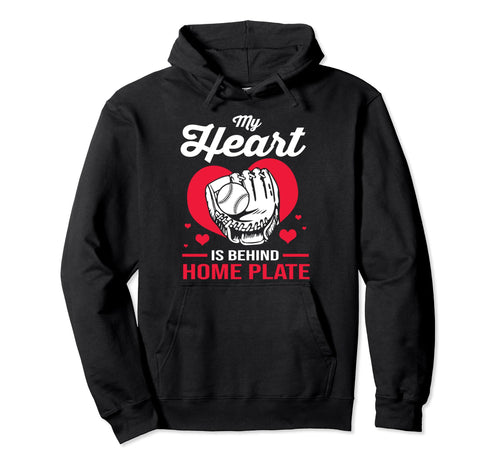Baseball Catcher Mom My Heart Is Hoodie - Minimalist Print for Adults - T-Shirt, Sweatshirt, Hoodie
