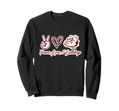 Peace Love And Bulldogs Sweatshirt - Minimalist Print for Adults - T-Shirt, Sweatshirt, Hoodie