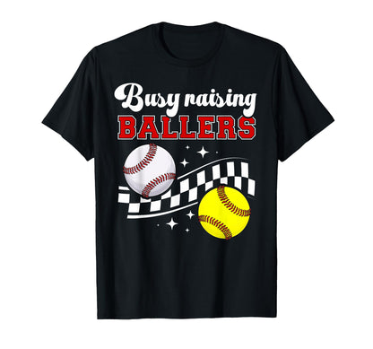 Busy Raising Ballers Baseball Softball T-Shirt - Trendy Graphic for Adults - T-Shirt, Sweatshirt, Hoodie