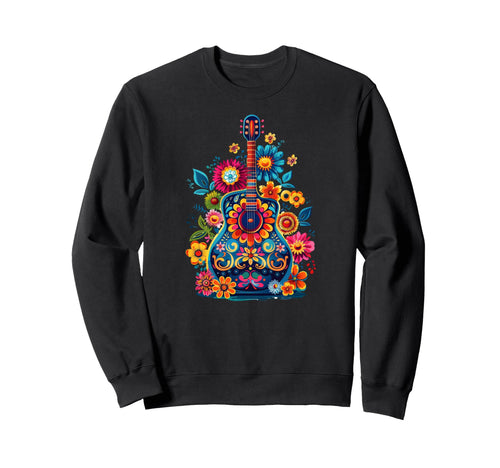 Hippie Acoustic Flower Guitar Floral Sweatshirt - Graphic Print for Adults - T-Shirt, Sweatshirt, Hoodie