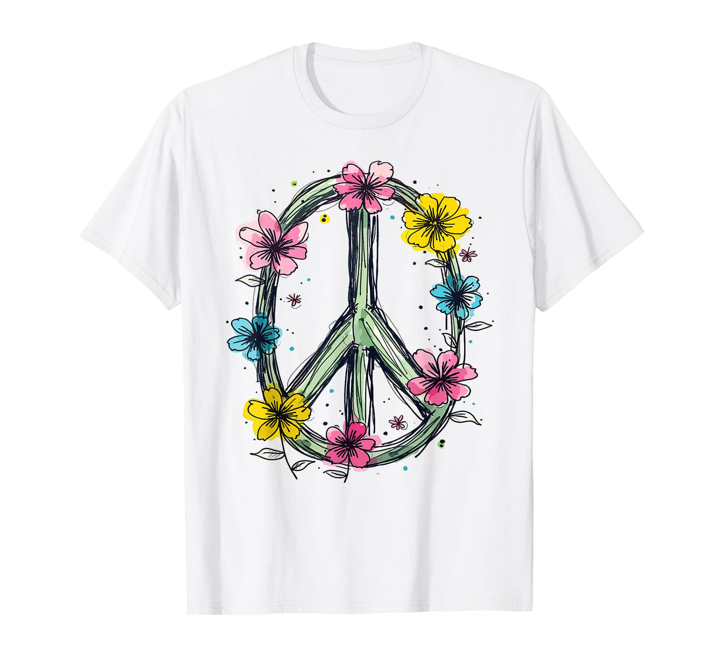 Flower Power Peace Sign Flowers Love T-Shirt - Casual Everyday Wear Unisex - T-Shirt, Sweatshirt, Hoodie