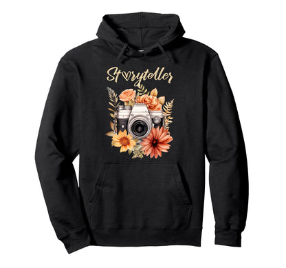 Photographer Storyteller Camera Floral Hoodie - Unique Graphic Unisex - T-Shirt, Sweatshirt, Hoodie