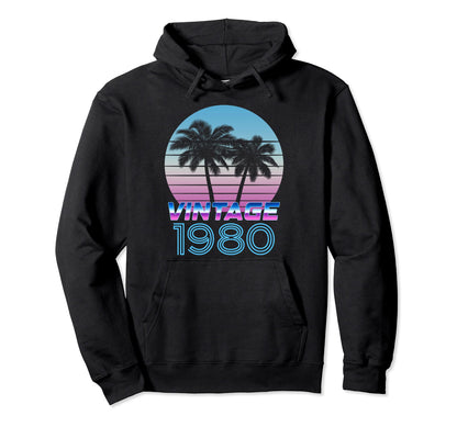 1980 Vaporwave Birthday Hoodie - Fun Novelty Design Men Women - T-Shirt, Sweatshirt, Hoodie