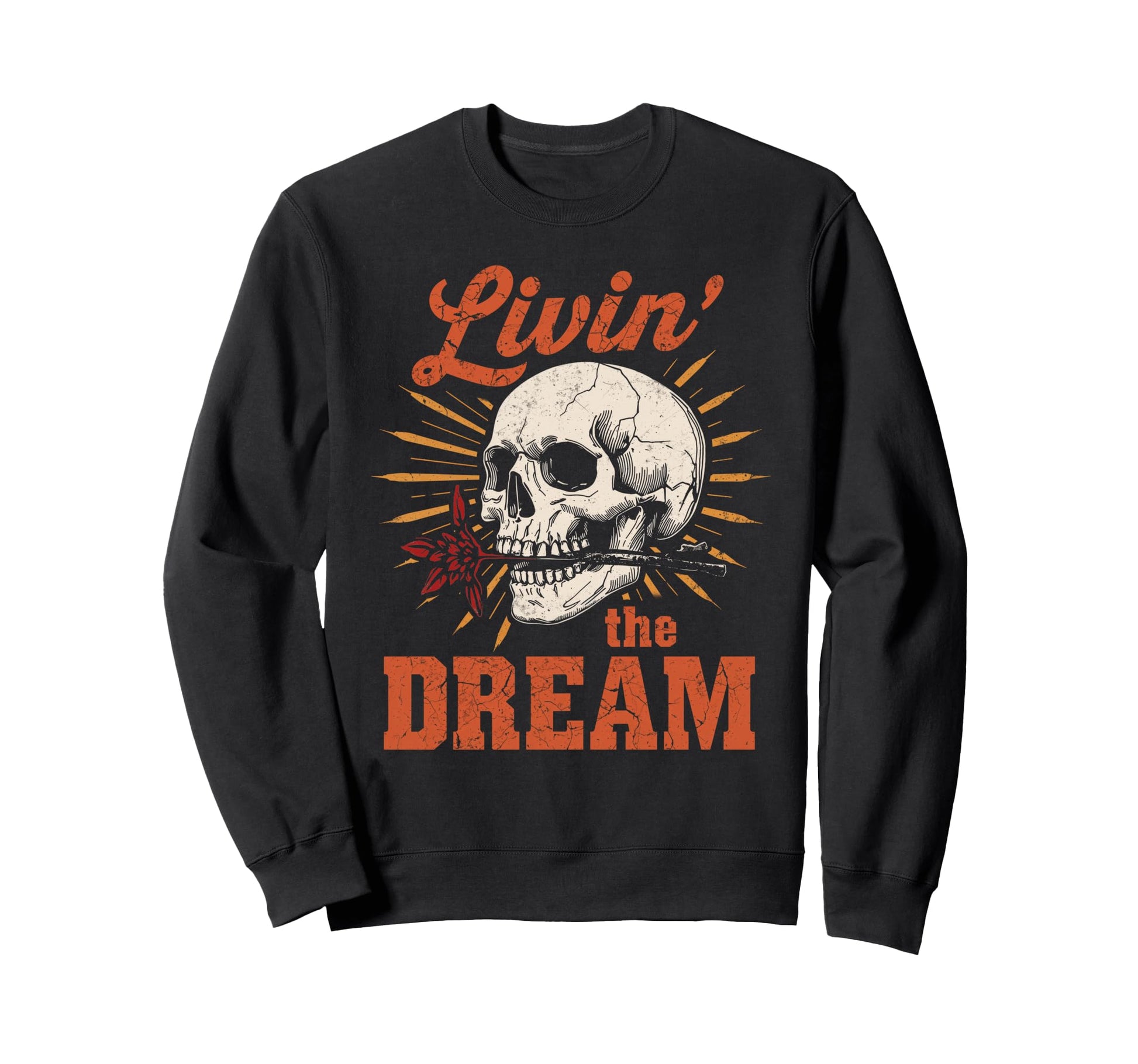 Livin Dream Skull Flower Indi Boho Sweatshirt - Unique Graphic Men Women - T-Shirt, Sweatshirt, Hoodie