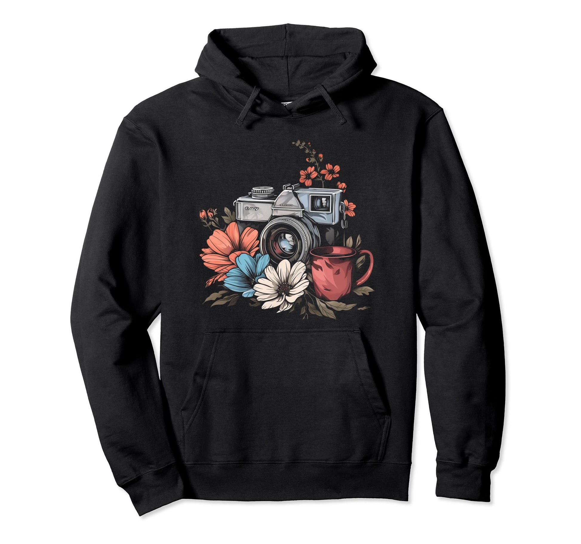 Photographer Coffee Camera Flowers Hoodie - Aesthetic Graphic Unisex - T-Shirt, Sweatshirt, Hoodie
