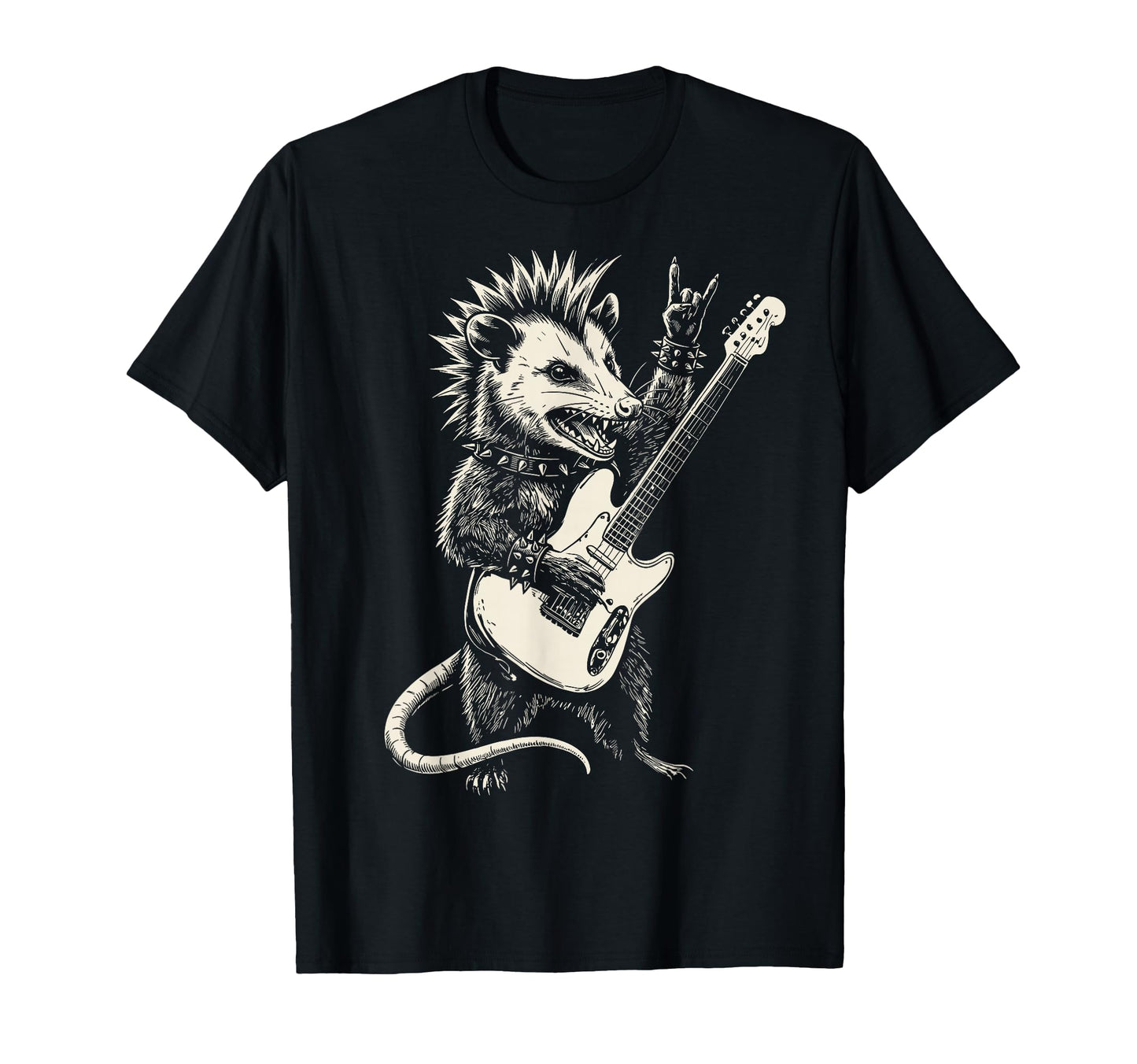 Funny Opossum Playing Guitar Rock T-Shirt - Aesthetic Graphic for Adults - T-Shirt, Sweatshirt, Hoodie