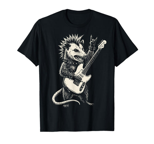 Funny Opossum Playing Guitar Rock T-Shirt - Aesthetic Graphic for Adults - T-Shirt, Sweatshirt, Hoodie