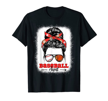 Baseball Aunt Messy Bun Bleached T-Shirt - Custom Art Print Men Women - T-Shirt, Sweatshirt, Hoodie
