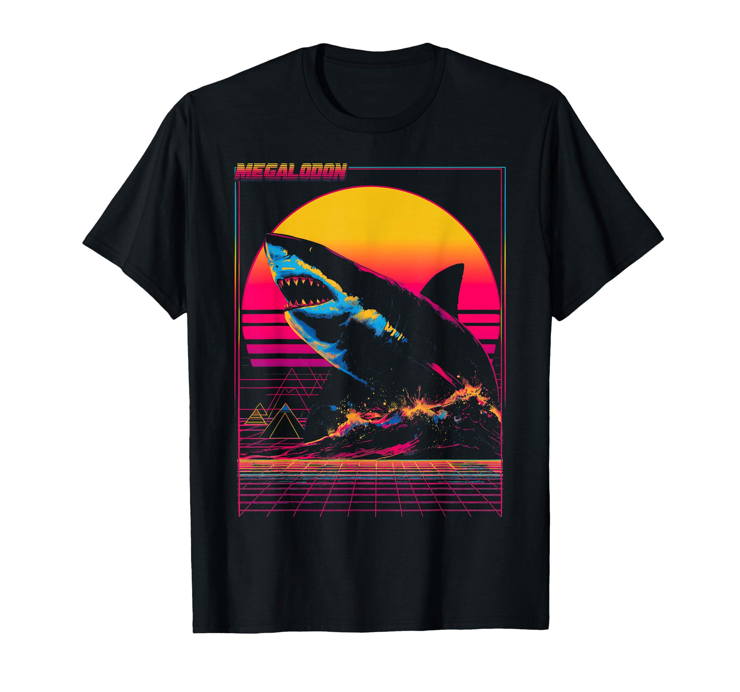 Megalodon Shark Ocean Vaporwave T-Shirt - Minimalist Print Men Women - T-Shirt, Sweatshirt, Hoodie