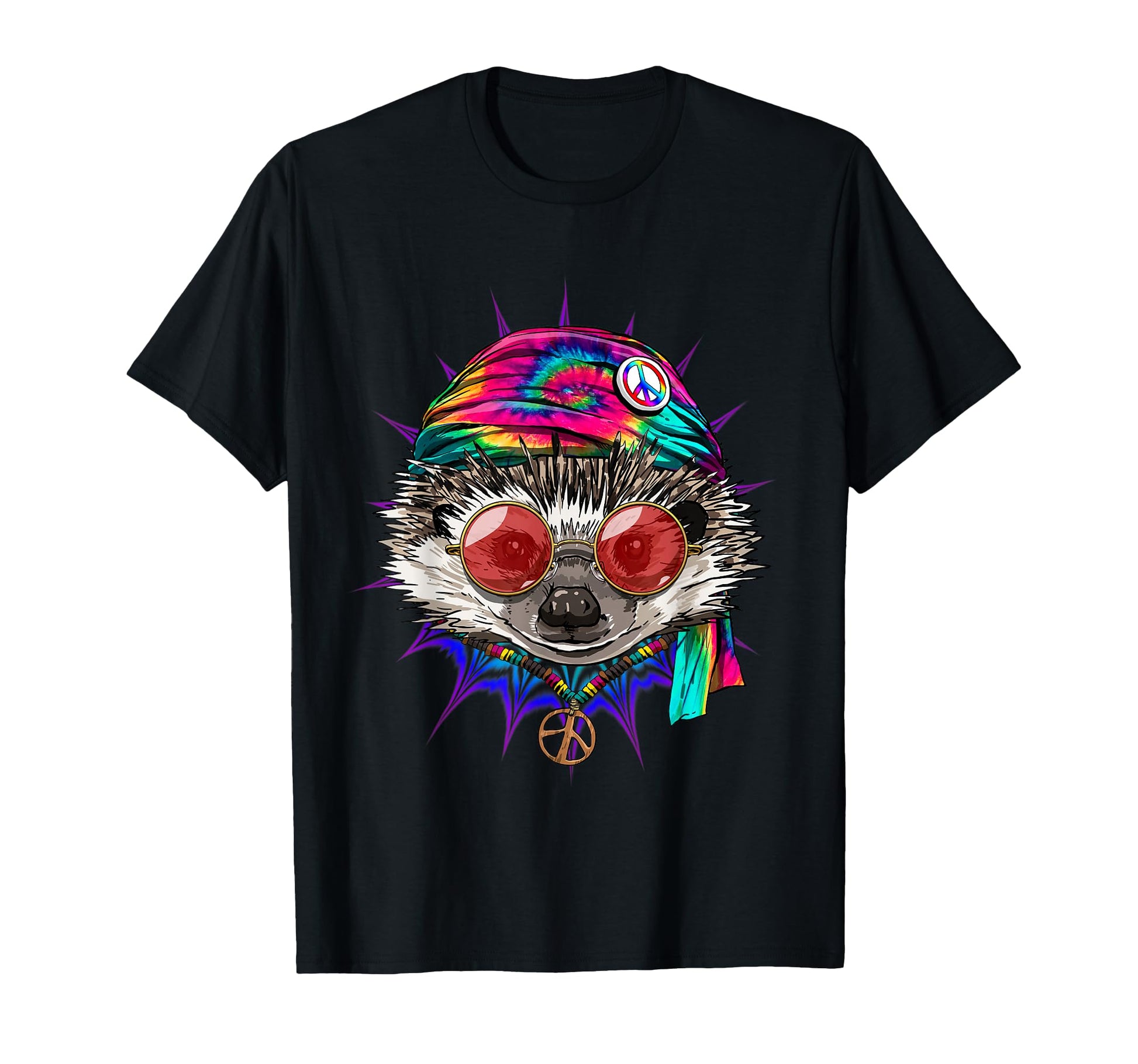 Tie Dye Hippie Hedgehog Hippiness Peace T-Shirt - Unique Graphic Unisex - T-Shirt, Sweatshirt, Hoodie