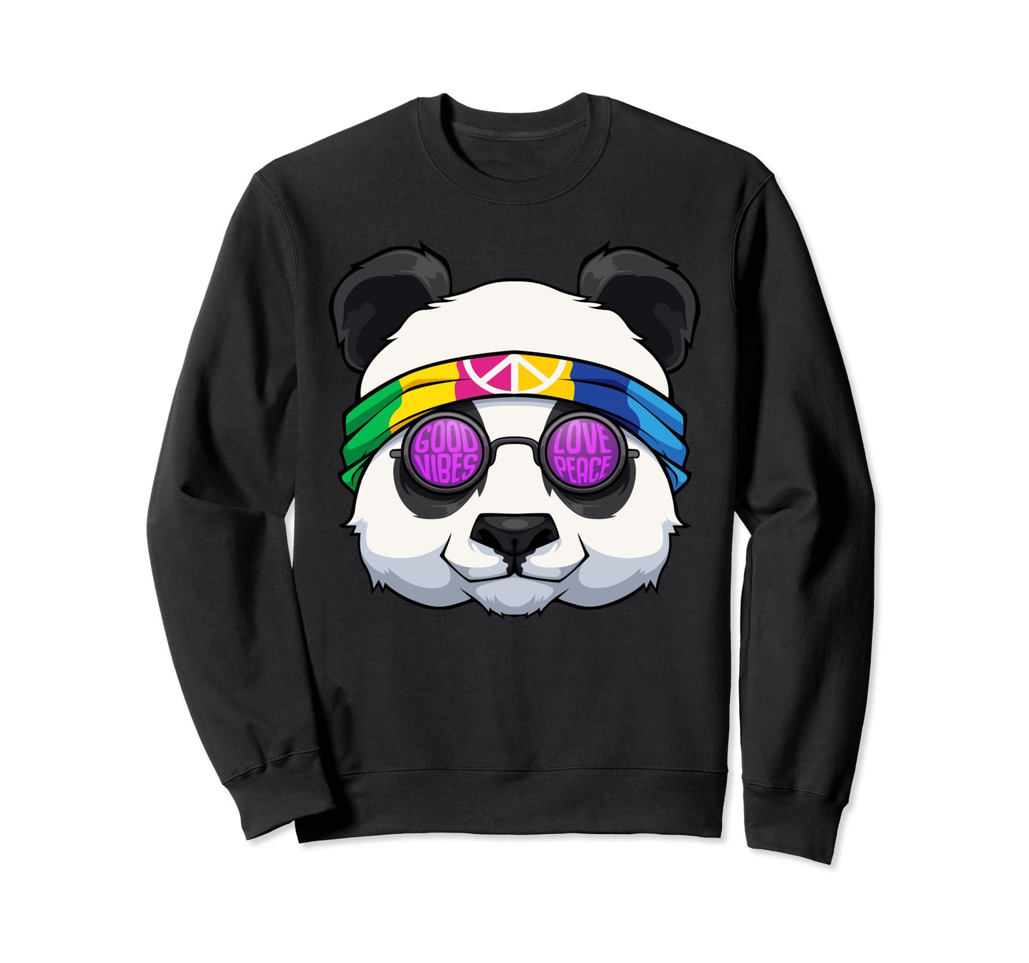 Hippie Panda Bandana Sunglasses Love Sweatshirt - Aesthetic Graphic Unisex - T-Shirt, Sweatshirt, Hoodie