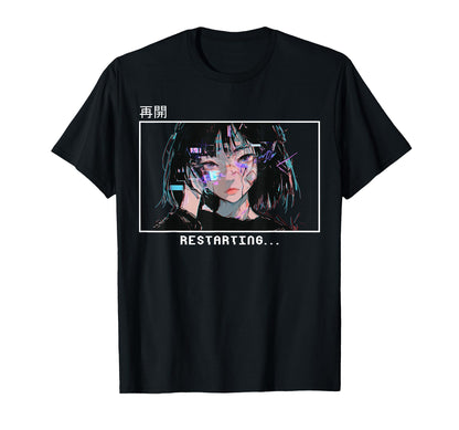 Restarting Sad Japanese Vaporwave T-Shirt - Trendy Graphic for Adults - T-Shirt, Sweatshirt, Hoodie