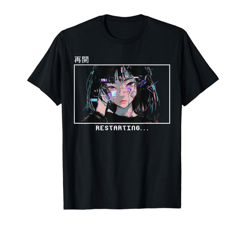 Restarting Sad Japanese Vaporwave T-Shirt - Trendy Graphic for Adults - T-Shirt, Sweatshirt, Hoodie