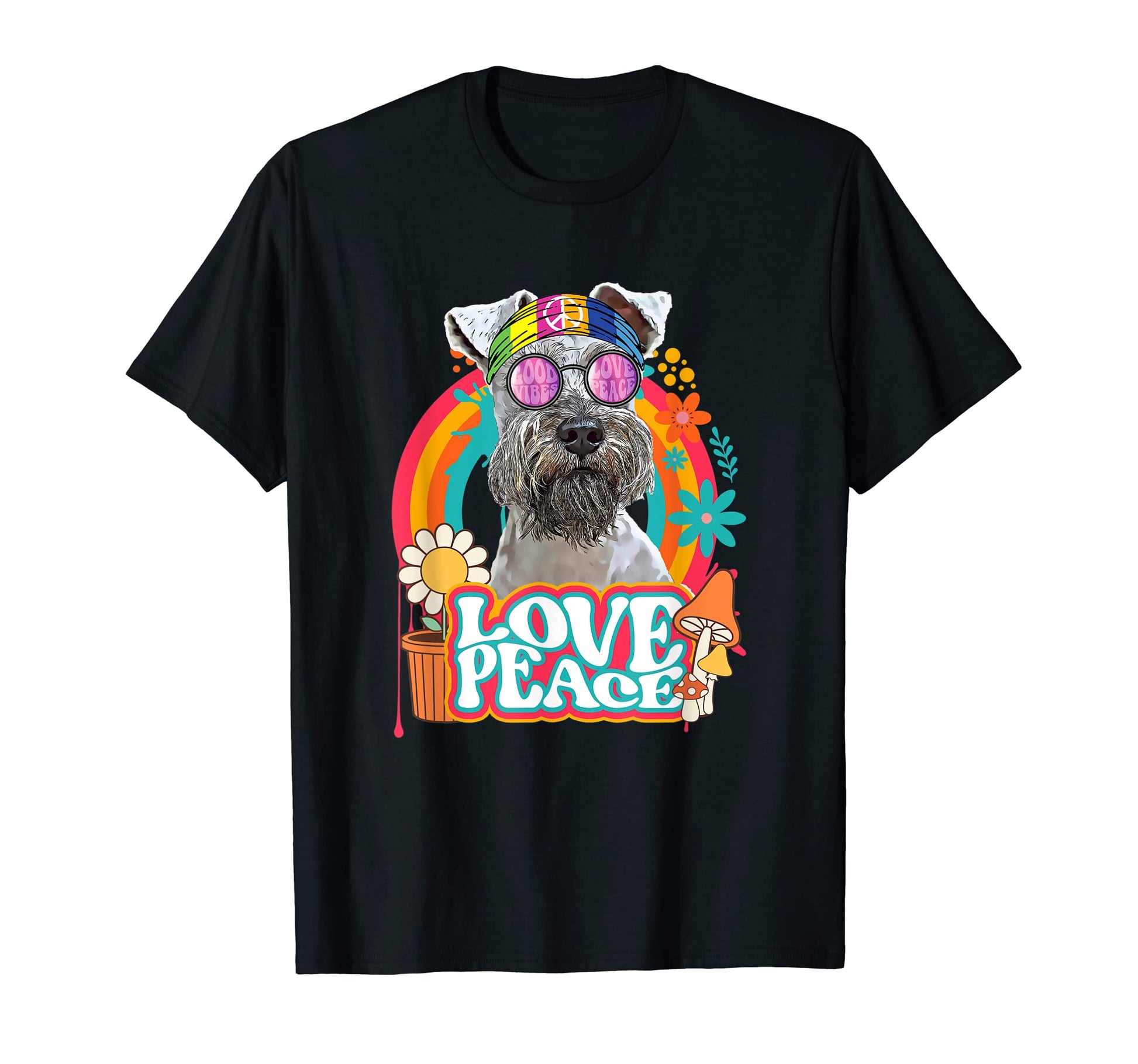 Hippie Miniature Schnauzer Dog 60S 70S T-Shirt - Unique Graphic Unisex - T-Shirt, Sweatshirt, Hoodie