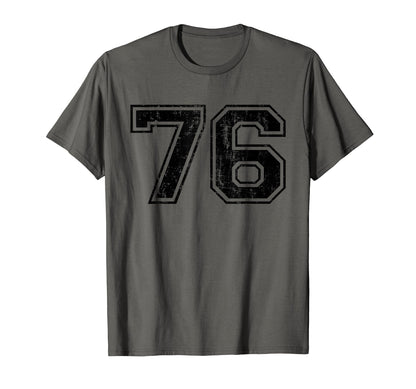Number 76 Varsity Distressed Sport Team T-Shirt - Trendy Graphic Men Women - T-Shirt, Sweatshirt, Hoodie
