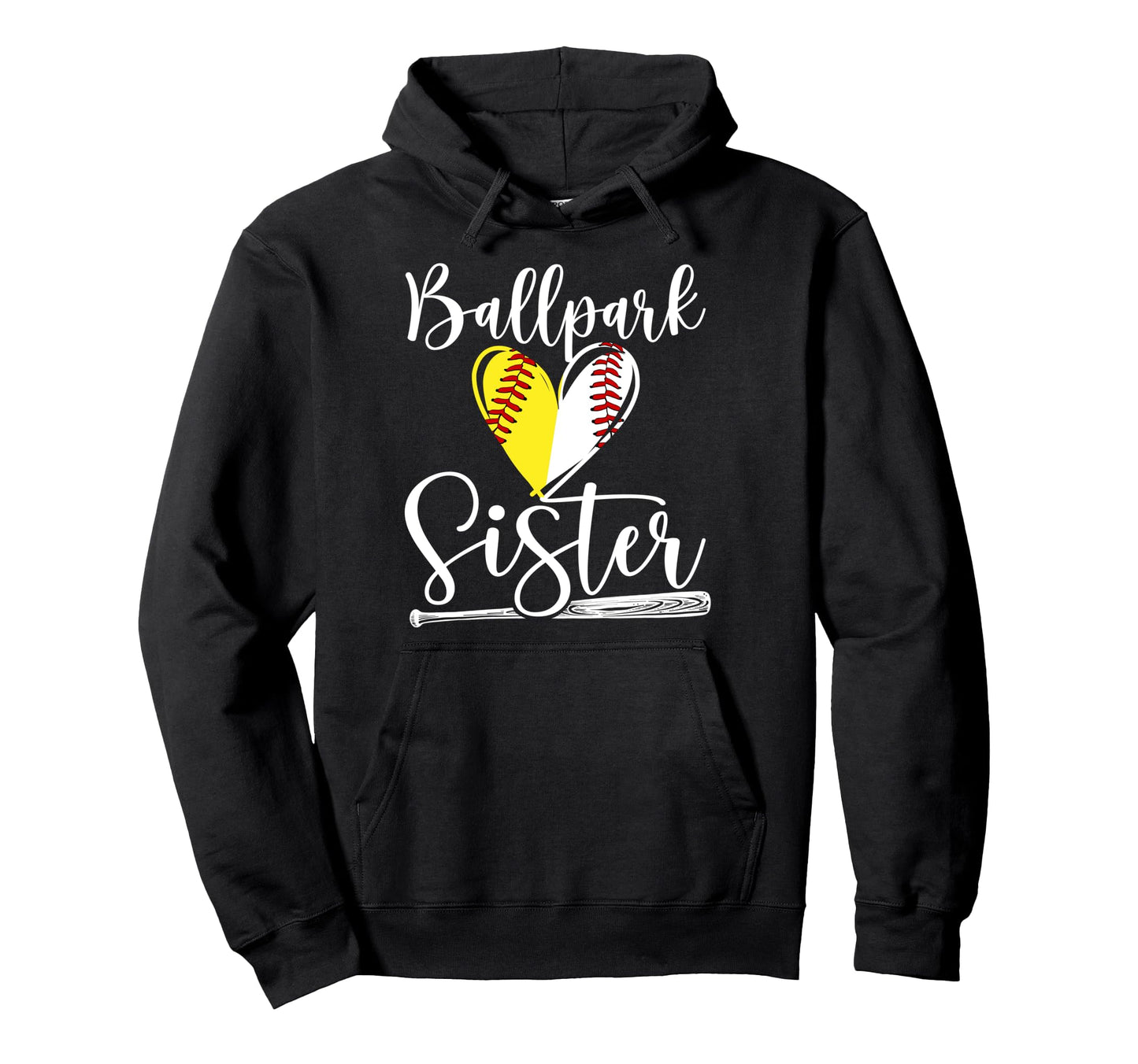Ballpark Sister Heart Softball Baseball Hoodie - Streetwear Style Unisex - T-Shirt, Sweatshirt, Hoodie
