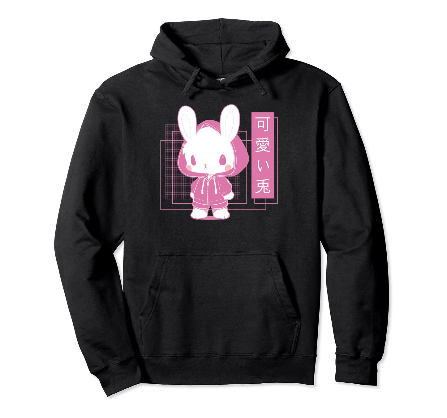 Kawaii Bunny Kanji Japanese Vaporwave Hoodie - Novelty Apparel Unisex - T-Shirt, Sweatshirt, Hoodie