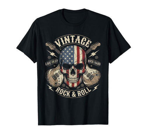 Rock Skull American Flag Guitar Rock And T-Shirt - Trendy Graphic Unisex - T-Shirt, Sweatshirt, Hoodie