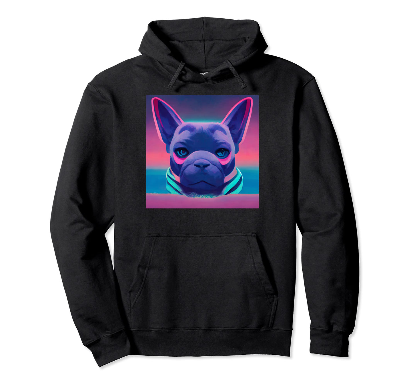 French Bulldog Vaporwave 80S Hoodie - Minimalist Print Unisex - T-Shirt, Sweatshirt, Hoodie