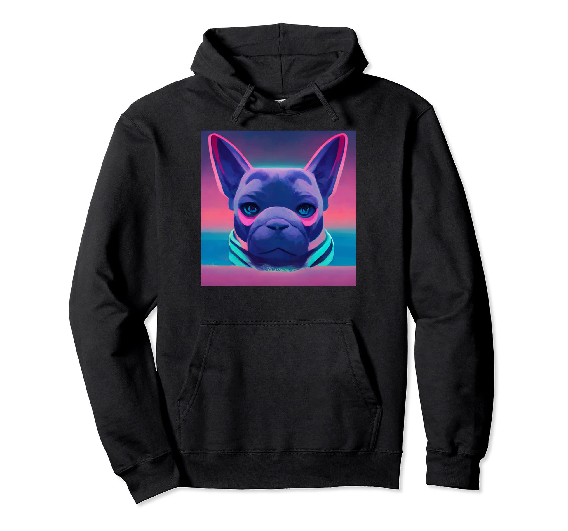 French Bulldog Vaporwave 80S Hoodie - Minimalist Print Unisex - T-Shirt, Sweatshirt, Hoodie