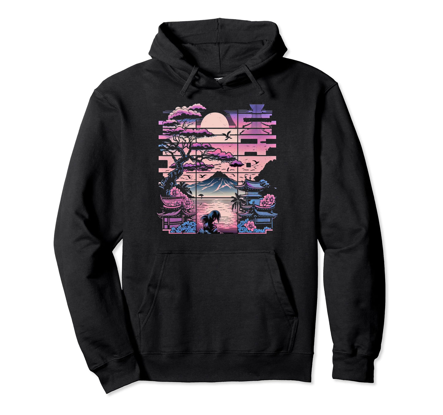 Japan Aesthetic Vaporwave Cherry Hoodie - Custom Art Print for Adults - T-Shirt, Sweatshirt, Hoodie