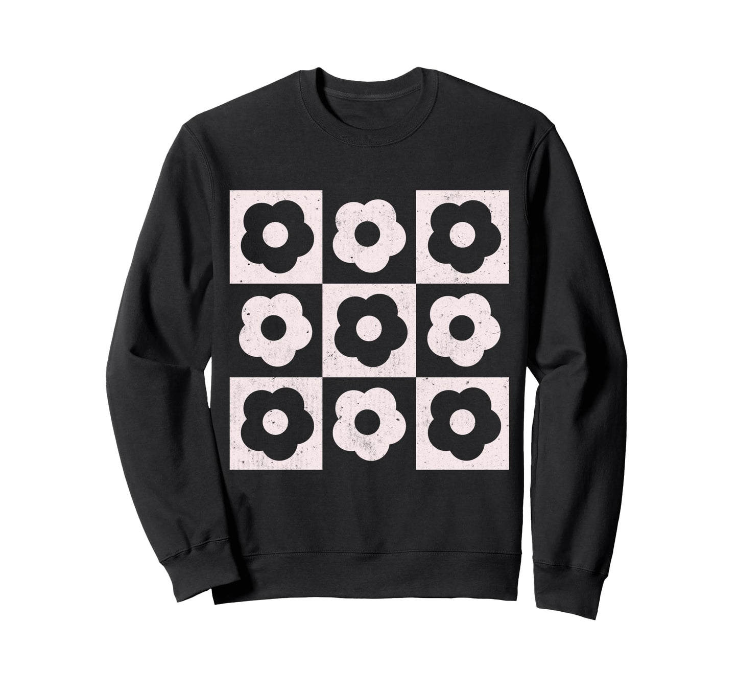 Checkered Flowers Boho Spring Sweatshirt - Graphic Print Men Women - T-Shirt, Sweatshirt, Hoodie