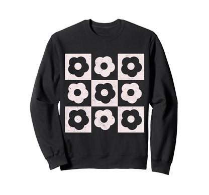 Checkered Flowers Boho Spring Sweatshirt - Graphic Print Men Women - T-Shirt, Sweatshirt, Hoodie