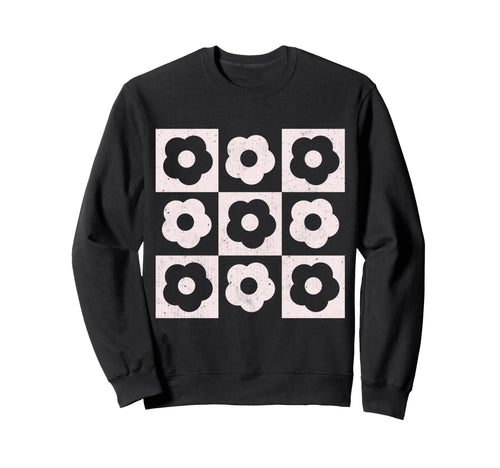 Checkered Flowers Boho Spring Sweatshirt - Graphic Print Men Women - T-Shirt, Sweatshirt, Hoodie