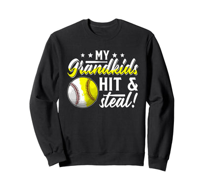 My Grandkids Hit Steal Baseball Sweatshirt - Trendy Graphic Unisex - T-Shirt, Sweatshirt, Hoodie