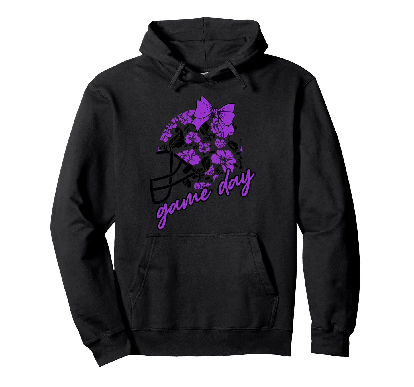 Purple Game Day Football Mom Floral Helmet Hoodie - Unique Graphic Unisex - T-Shirt, Sweatshirt, Hoodie