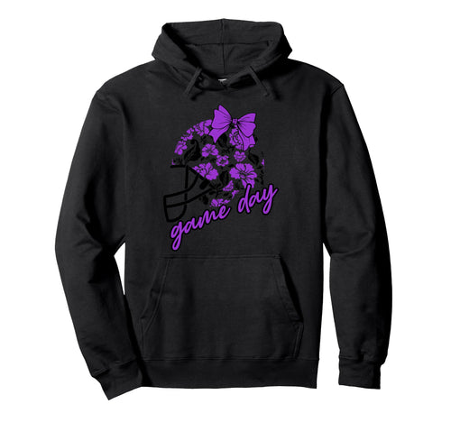 Purple Game Day Football Mom Floral Helmet Hoodie - Unique Graphic Unisex - T-Shirt, Sweatshirt, Hoodie