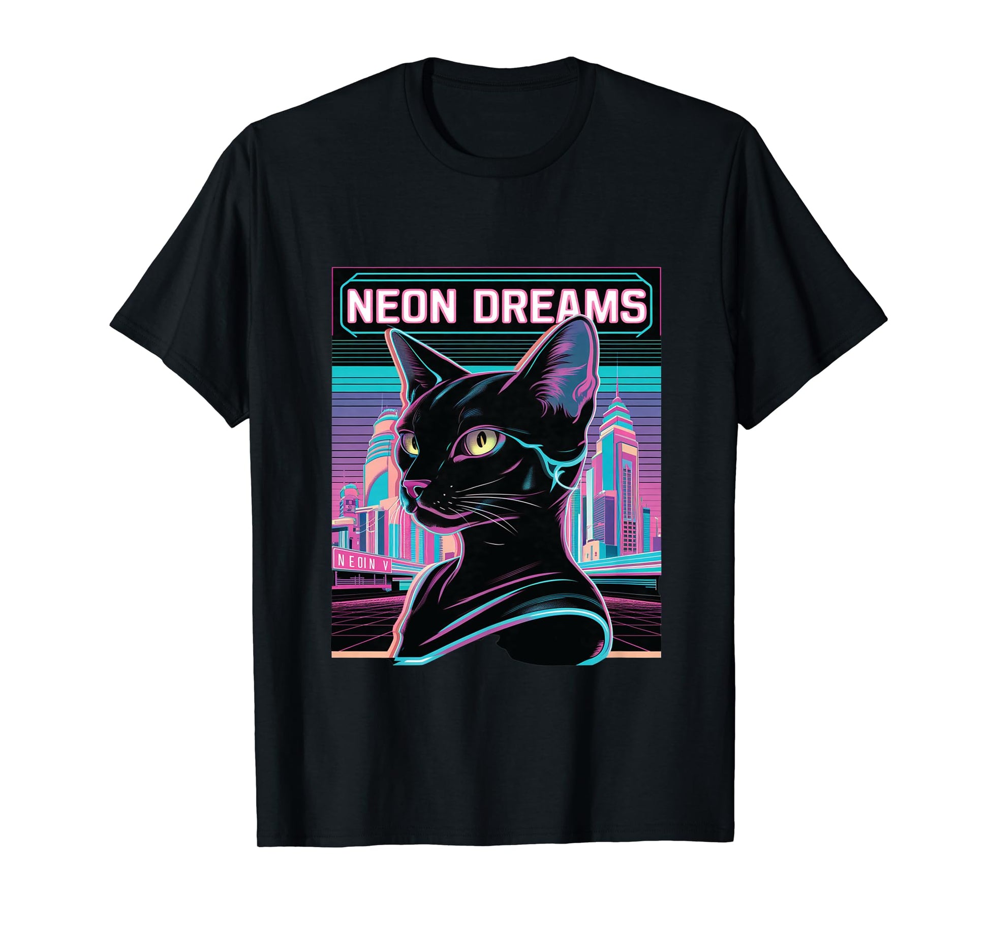 Vaporwave Cat Aesthetic Synthwave T-Shirt - Fun Novelty Design for Adults - T-Shirt, Sweatshirt, Hoodie