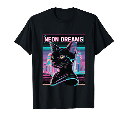 Vaporwave Cat Aesthetic Synthwave T-Shirt - Fun Novelty Design for Adults - T-Shirt, Sweatshirt, Hoodie