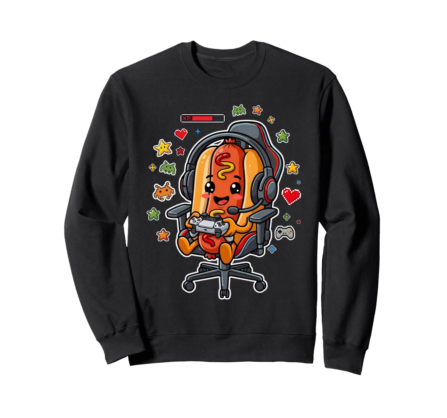 Funny Hot Dog Gamer Playing Video Sweatshirt - Custom Art Print Unisex - T-Shirt, Sweatshirt, Hoodie