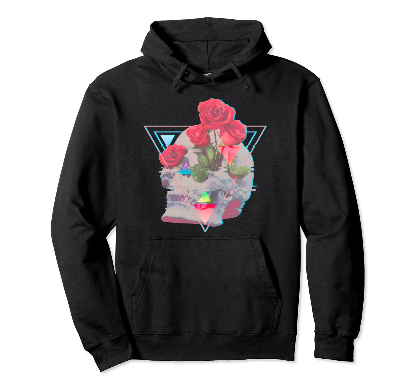 Vaporwave Skull Roses Aesthetic Glitch Art Hoodie - Graphic Print Unisex - T-Shirt, Sweatshirt, Hoodie